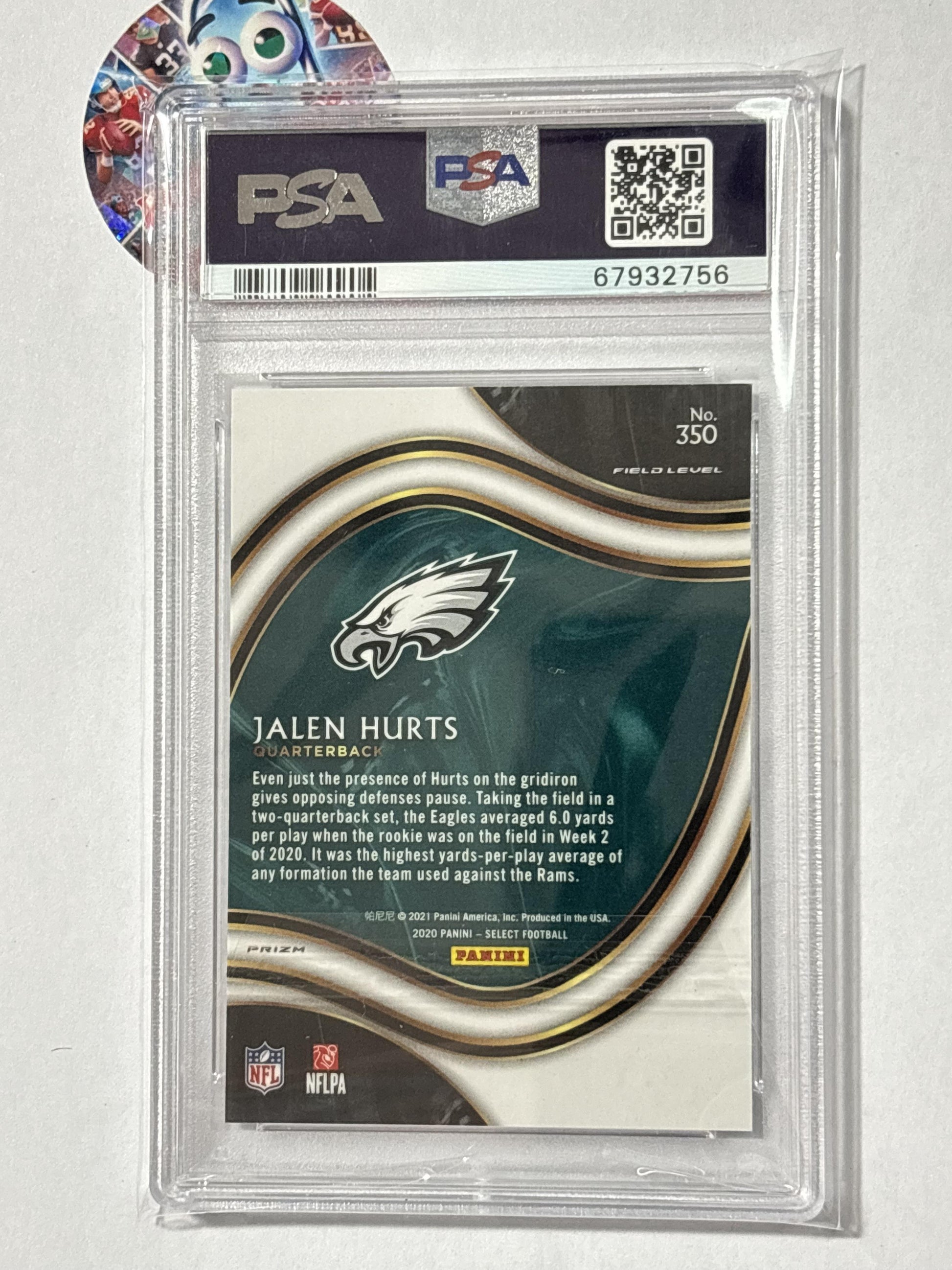 2020 Panini Select #350 Jalen Hurts Silver Prizm PSA 10 Philadelphia Eagles RC