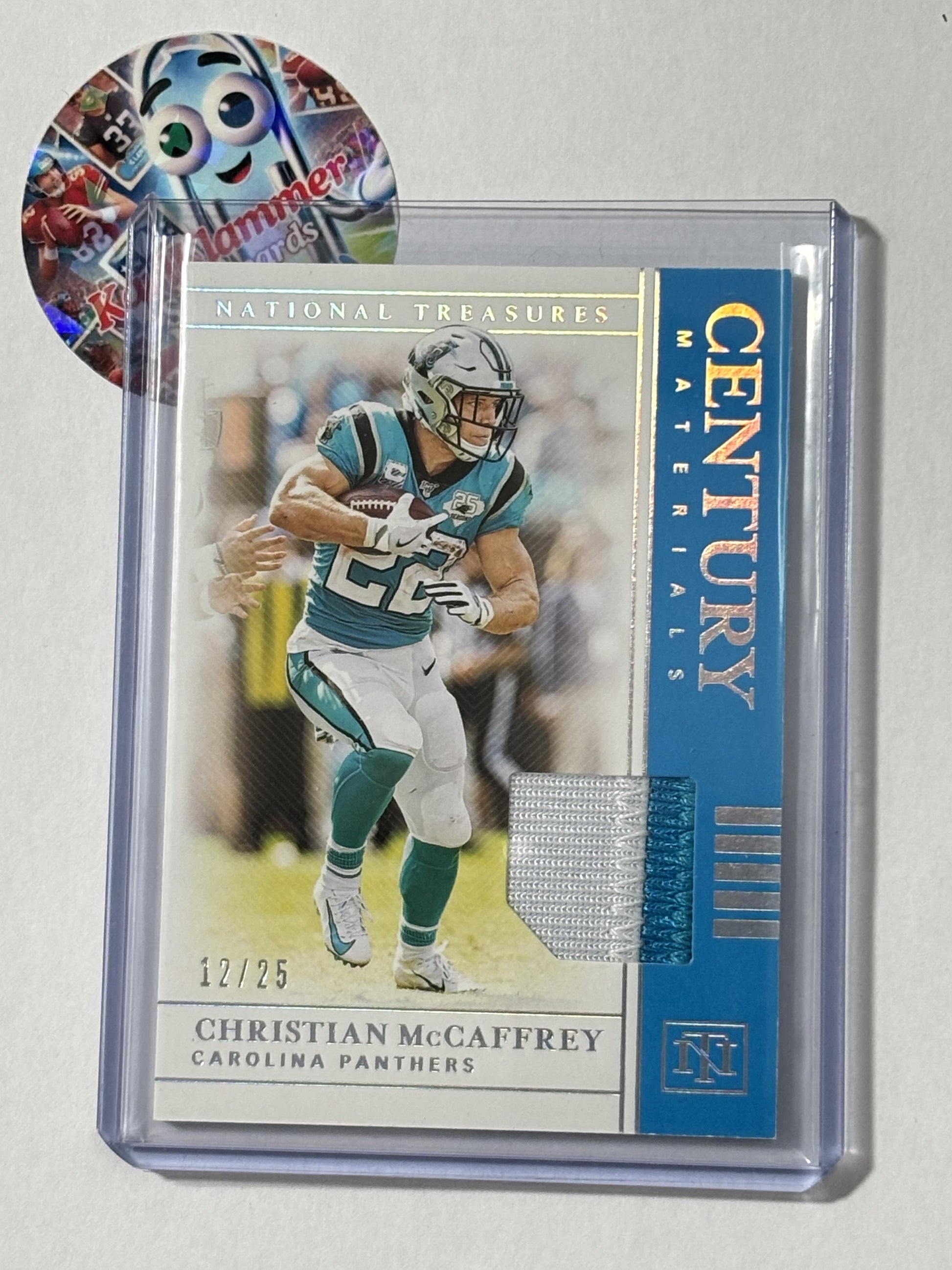 2019 Panini National Treasures #CM-25 Christian McCaffrey Century Materials Holo Silver #/25 Carolina Panthers SN,MEM