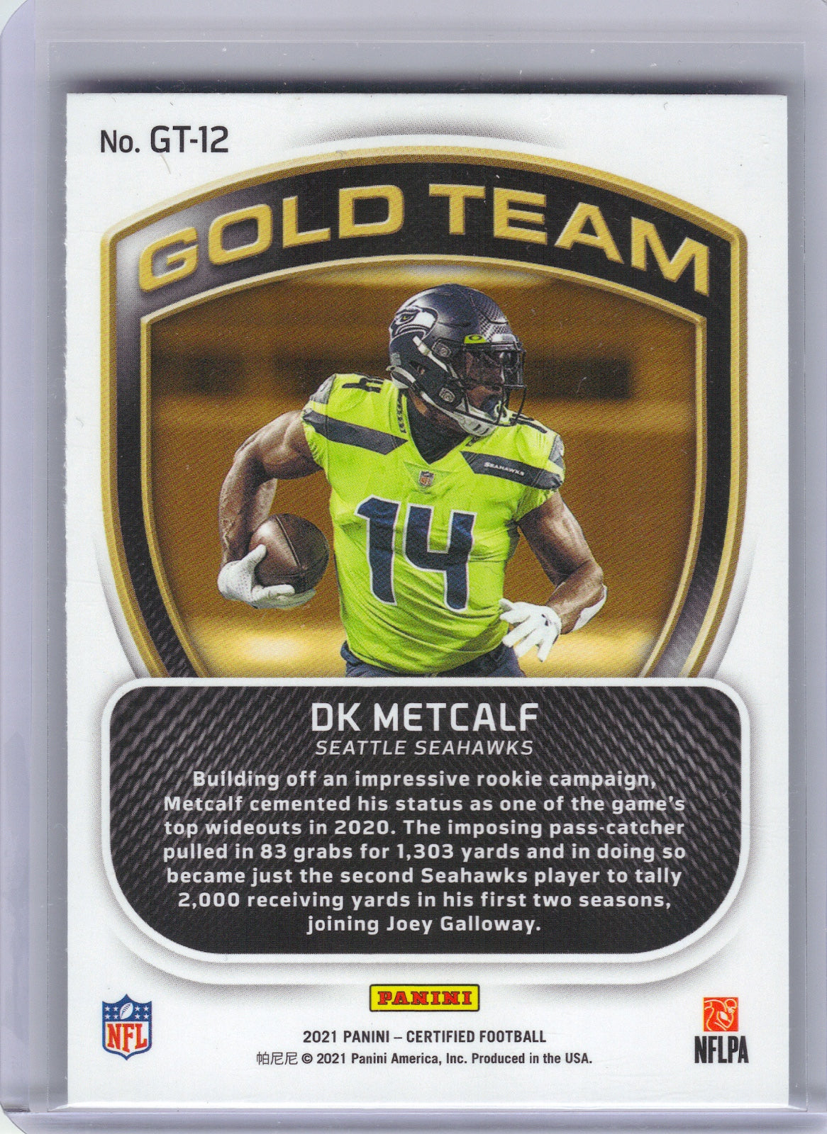 DK Metcalf Seattle Seahawks 2021 Panini Certified - Gold Team #GT-12 (Back)