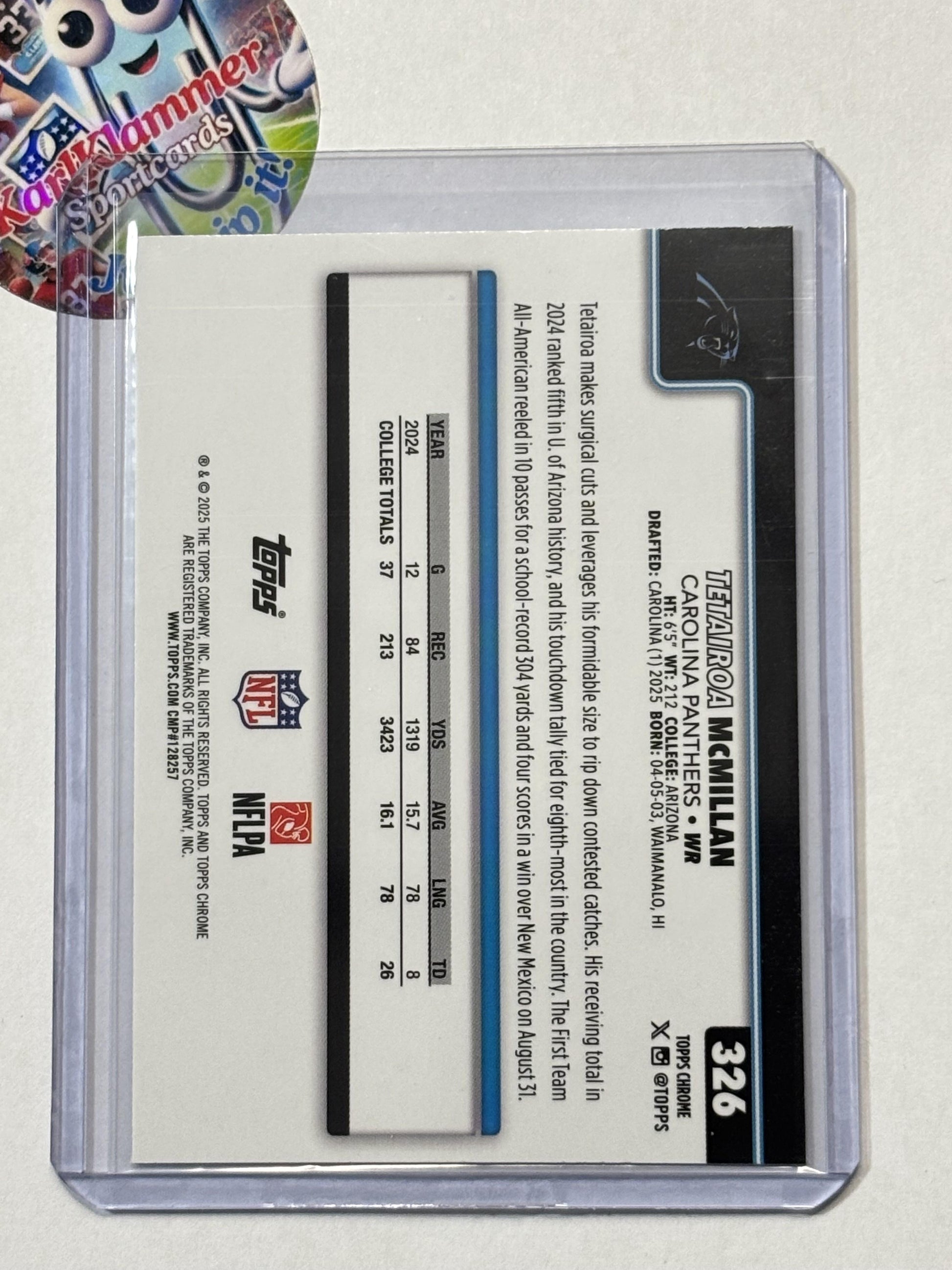 2025 Topps Chrome #326 Tetairoa McMillan X-Fractor Carolina Panthers RC