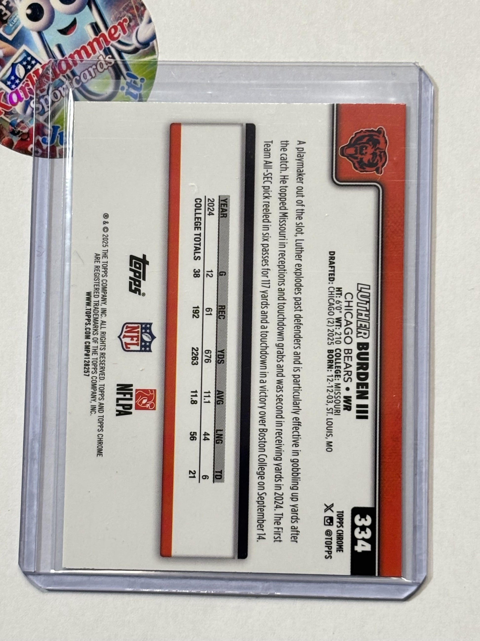2025 Topps Chrome #334 Luther Burden III X-Fractor Chicago Bears RC