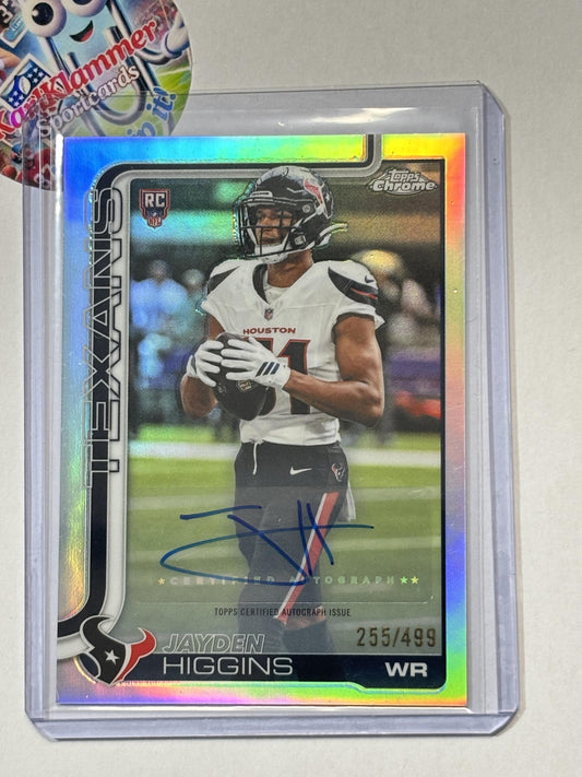 2025 Topps Chrome #RA-JHI Jayden Higgins Chrome Rookie Autographs /499 Houston Texans AU
