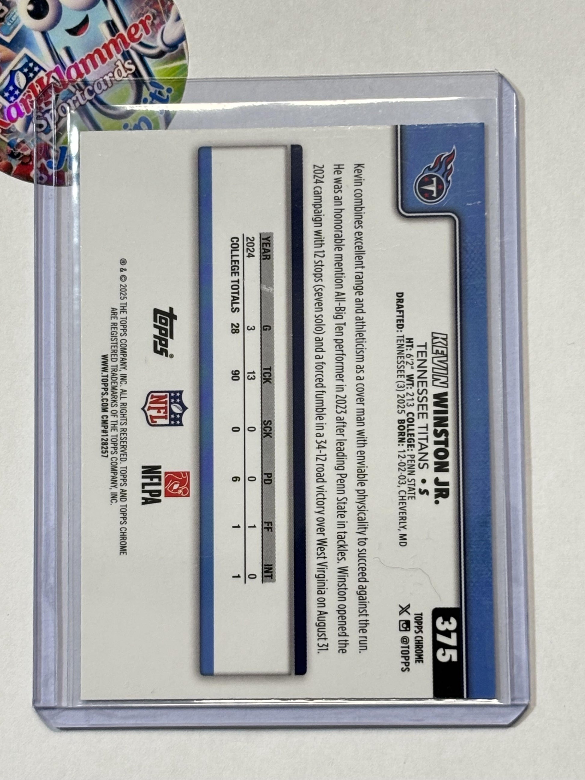 2025 Topps Chrome #375 Kevin Winston Jr. Pulsar Refractor Tennessee Titans RC