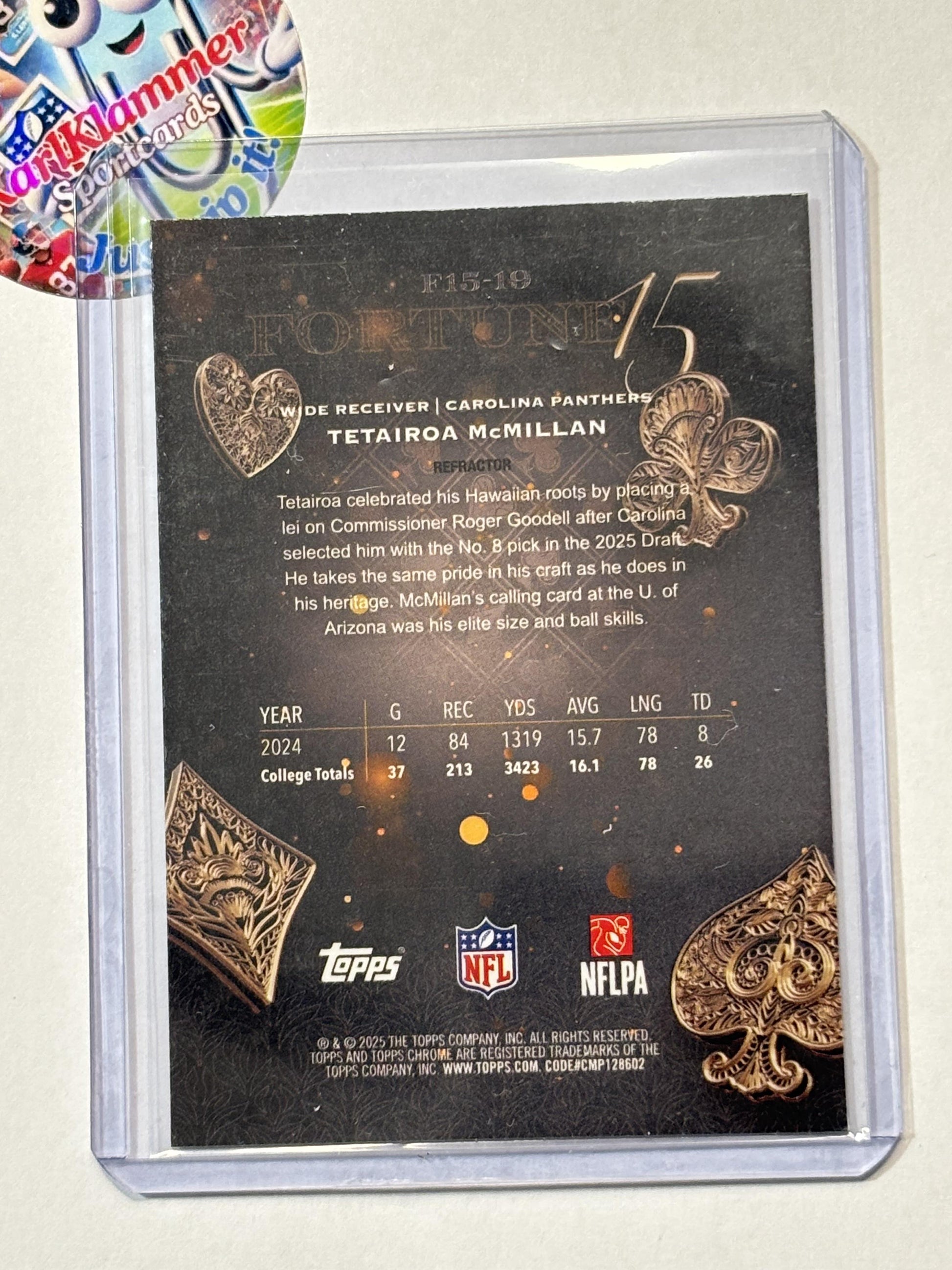 2025 Topps Chrome #F15-19 Tetairoa McMillan Fortune 15 Refractor Carolina Panthers