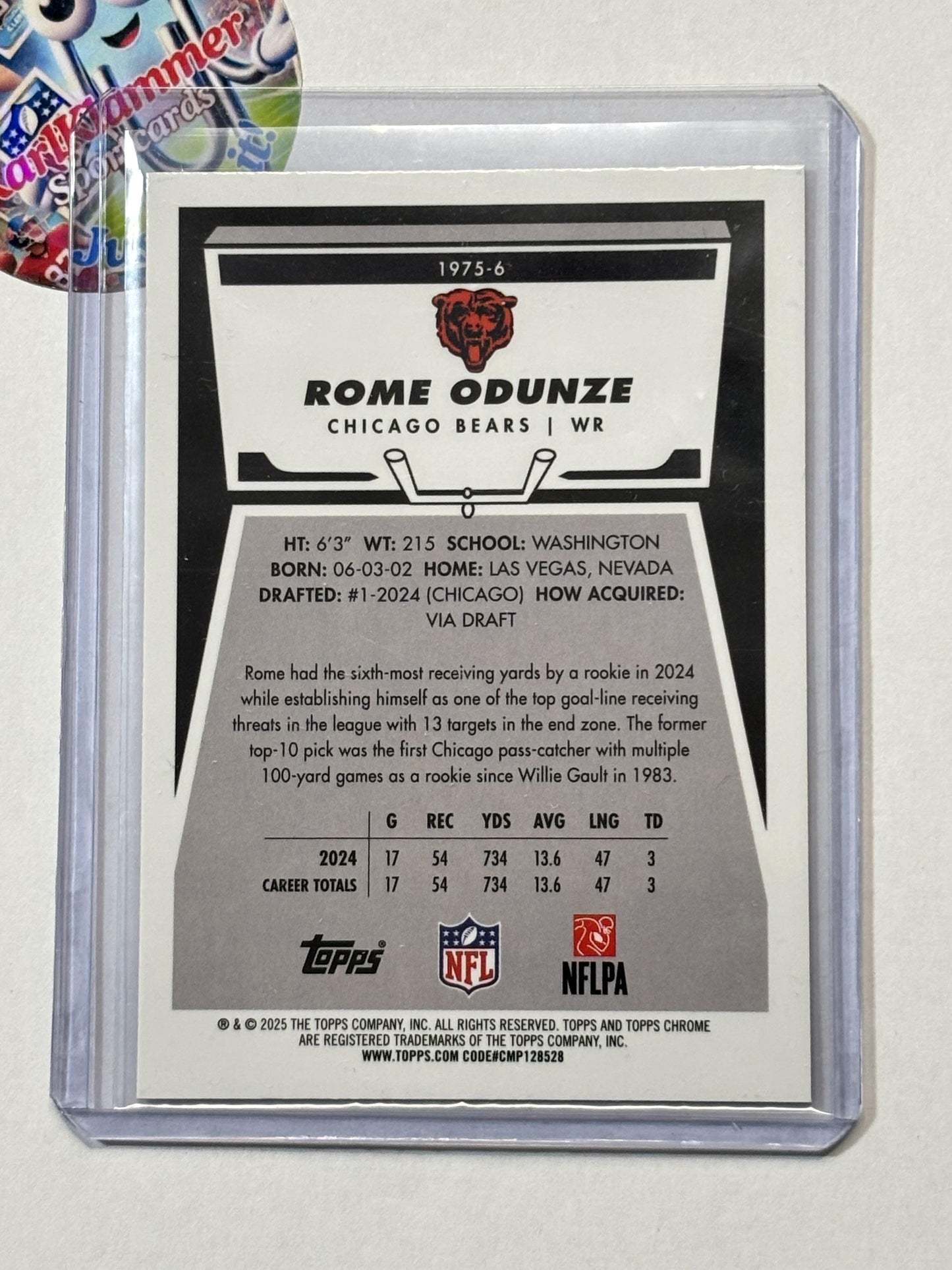 2025 Topps Chrome #1975-6 Rome Odunze 1975 Topps X-Fractor Chicago Bears