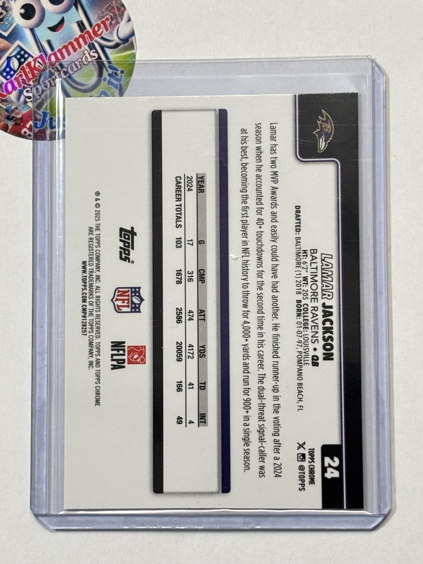 2025 Topps Chrome #24 Lamar Jackson Ray Wave Refractor Baltimore Ravens