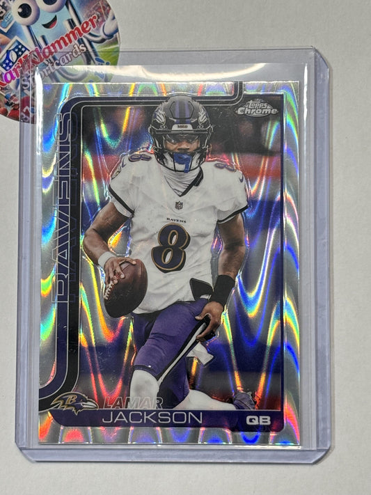 2025 Topps Chrome #24 Lamar Jackson Ray Wave Refractor Baltimore Ravens