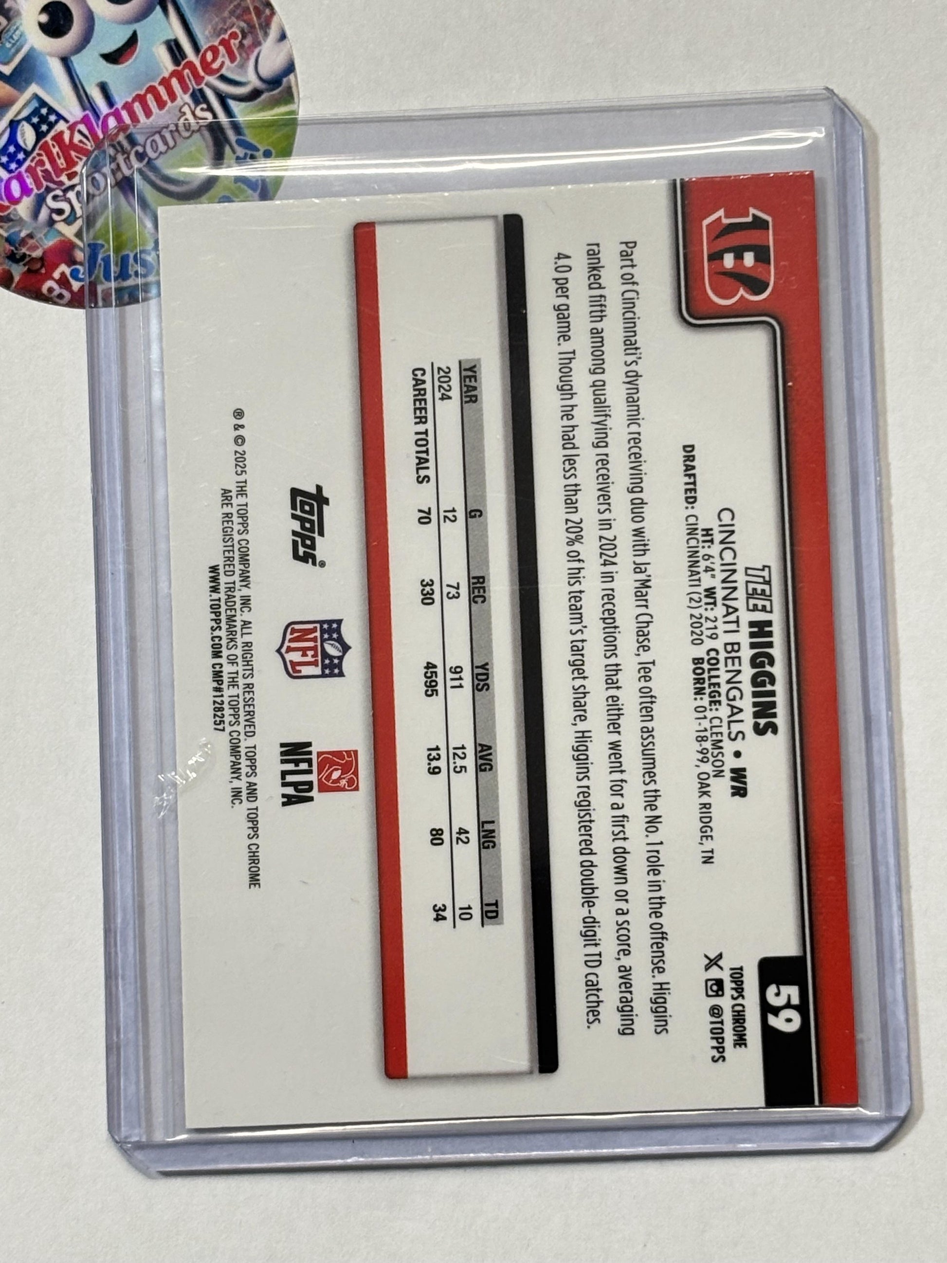 2025 Topps Chrome #59 Tee Higgins Hot Pink X-Fractor Cincinnati Bengals