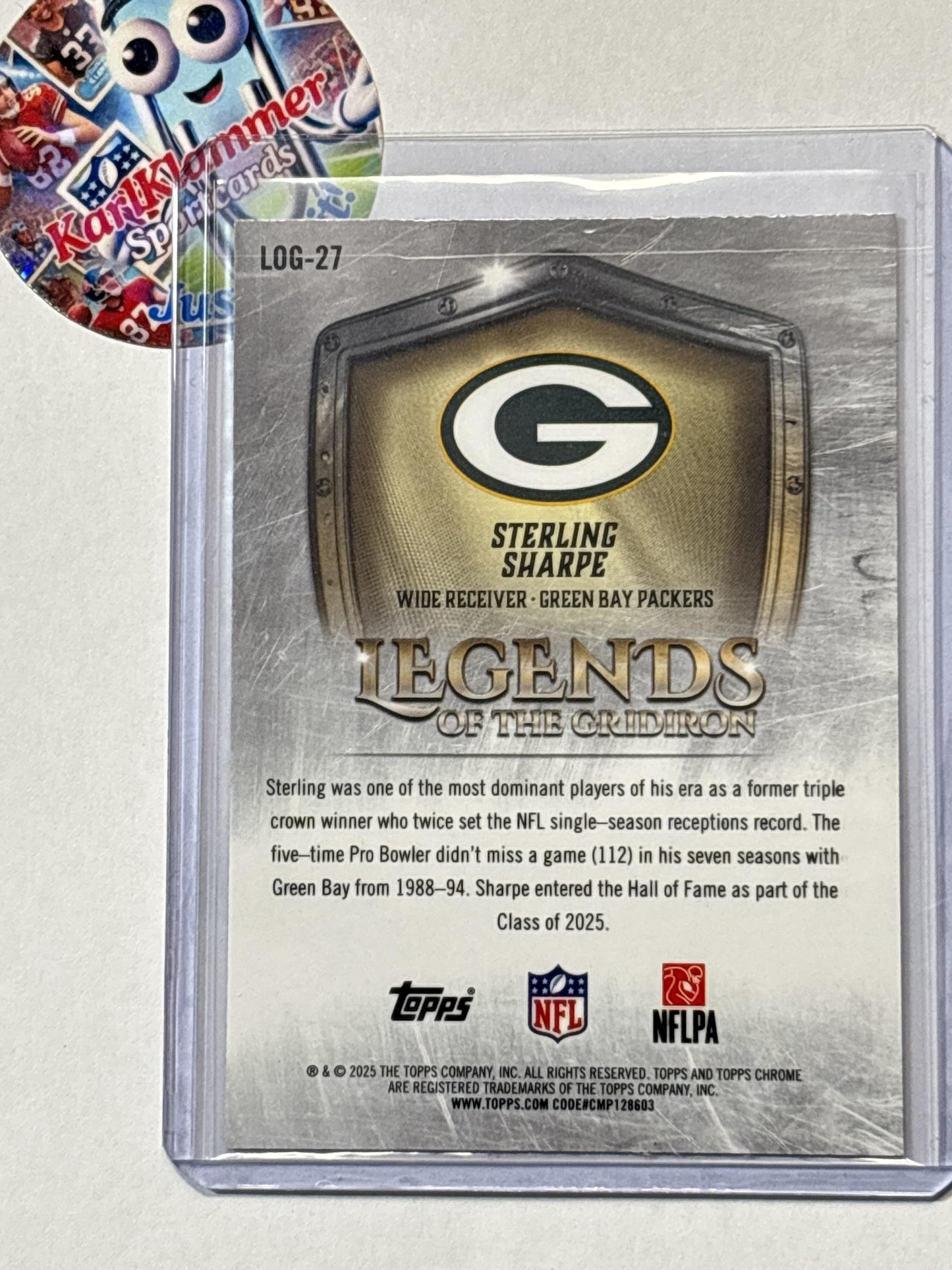 2025 Topps Chrome #LOG-27 Sterling Sharpe Legends of the Gridiron Pink Refractor #/250 Green Bay Packers SN