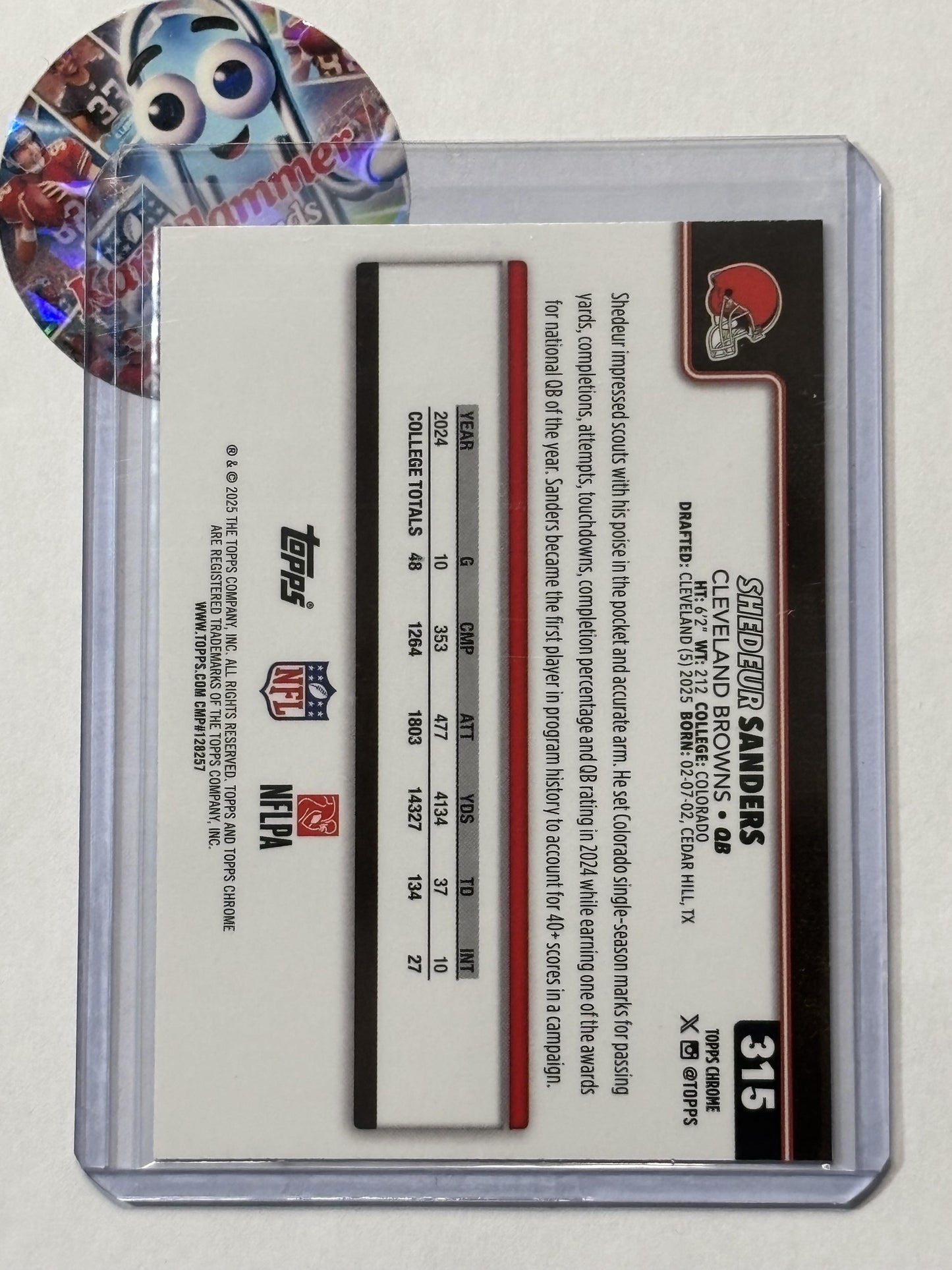 2025 Topps Chrome #315 Shedeur Sanders Cleveland Browns RC