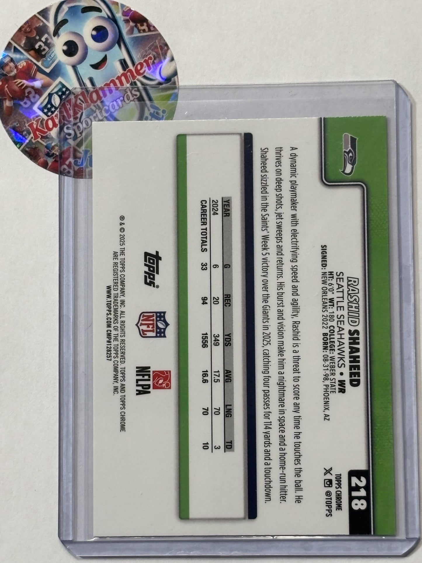 2025 Topps Chrome #218 Rashid Shaheed Football Leather Refractor Seattle Seahawks