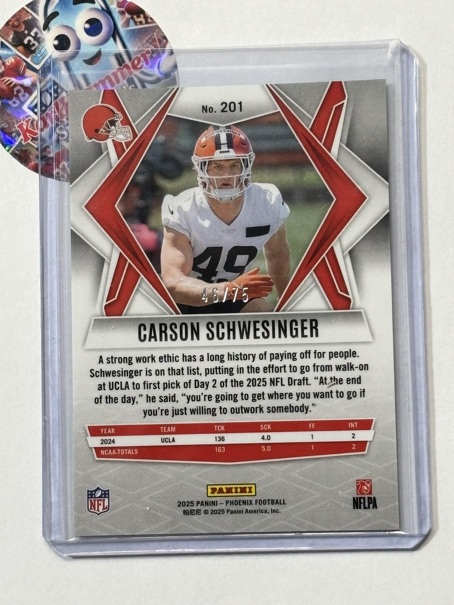 2025 Panini Phoenix #201 Carson Schwesinger Lime Green Mojo Prizm #/75 Cleveland Browns SN,RC