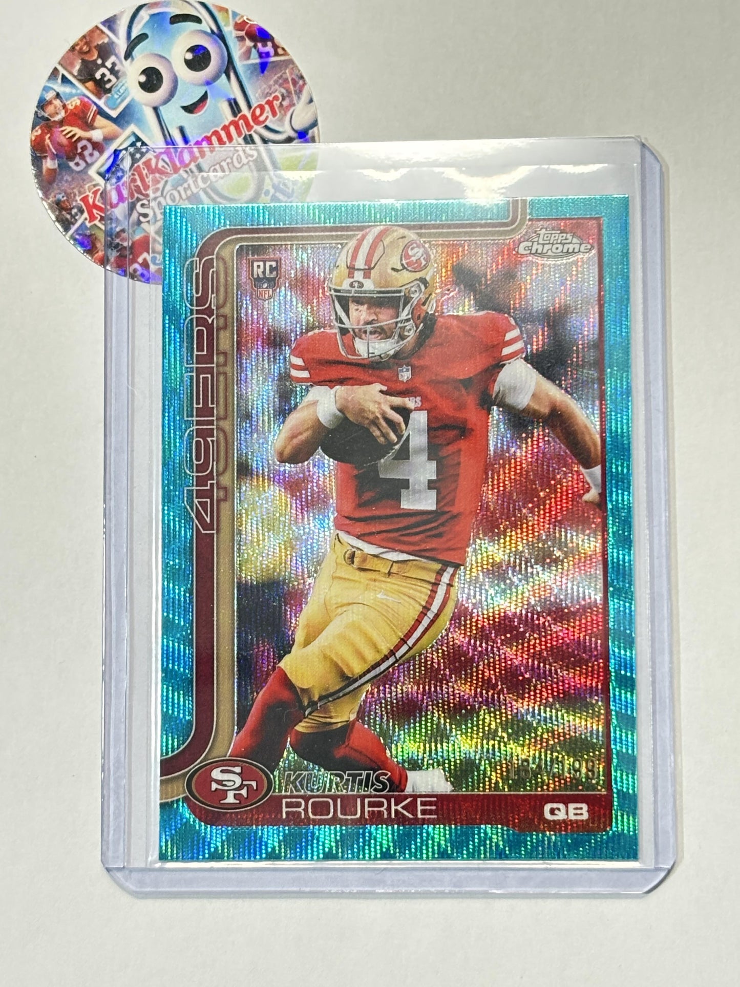 2025 Topps Chrome #307 Kurtis Rourke Aqua Wave Refractor #/199 San Francisco 49ers SN,RC