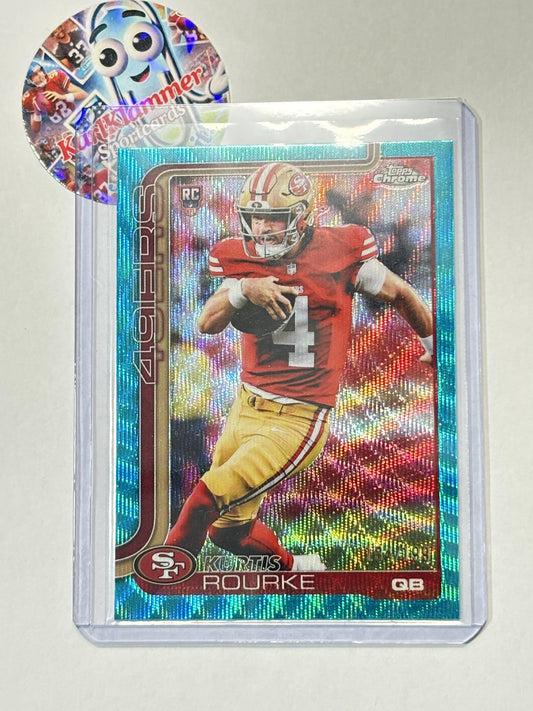 2025 Topps Chrome #307 Kurtis Rourke Aqua Wave Refractor #/199 San Francisco 49ers SN,RC