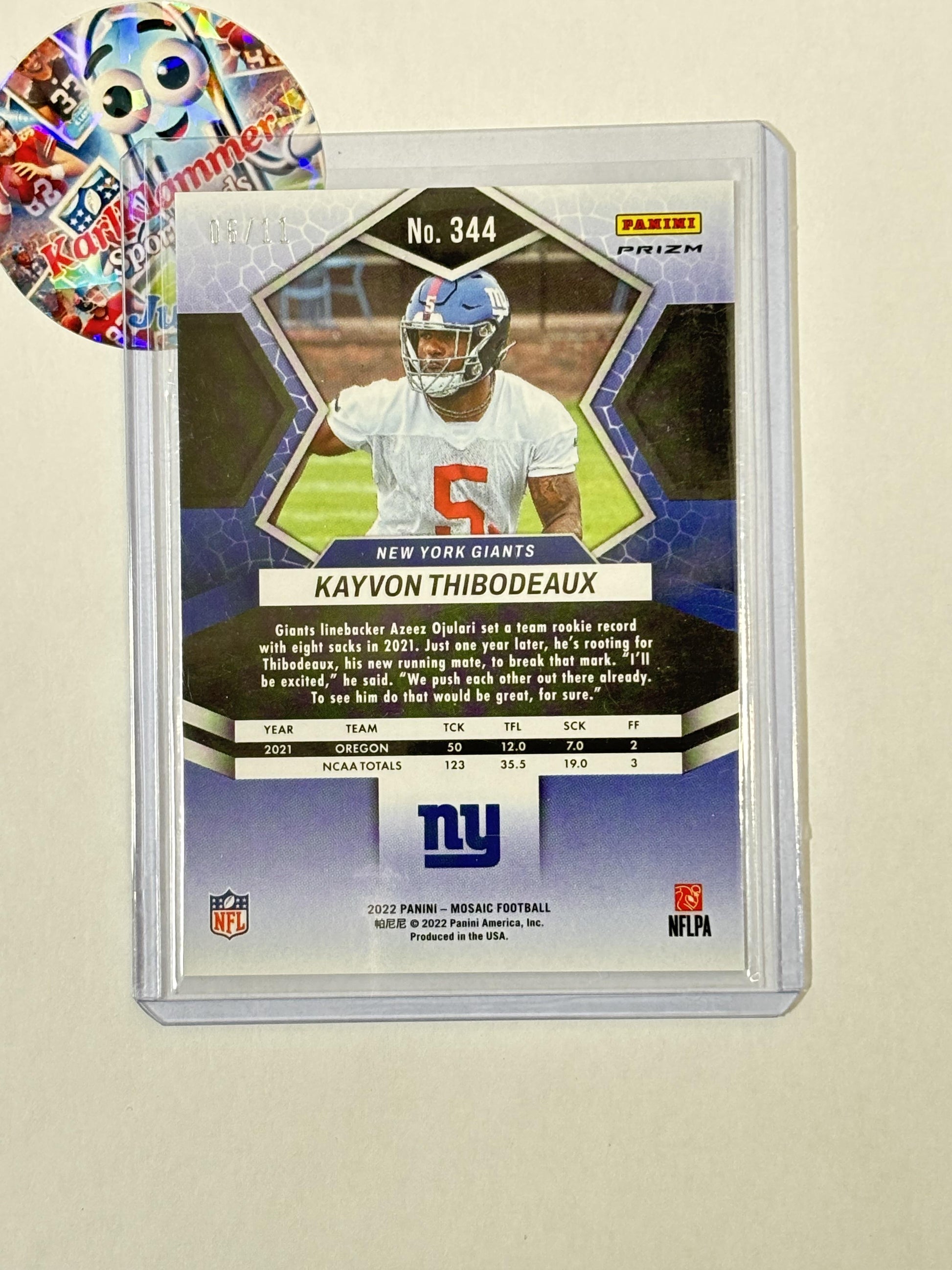 2022 Panini Mosaic #344 Kayvon Thibodeaux Mosaic Pink Swirl #/11 New York Giants SN,RC