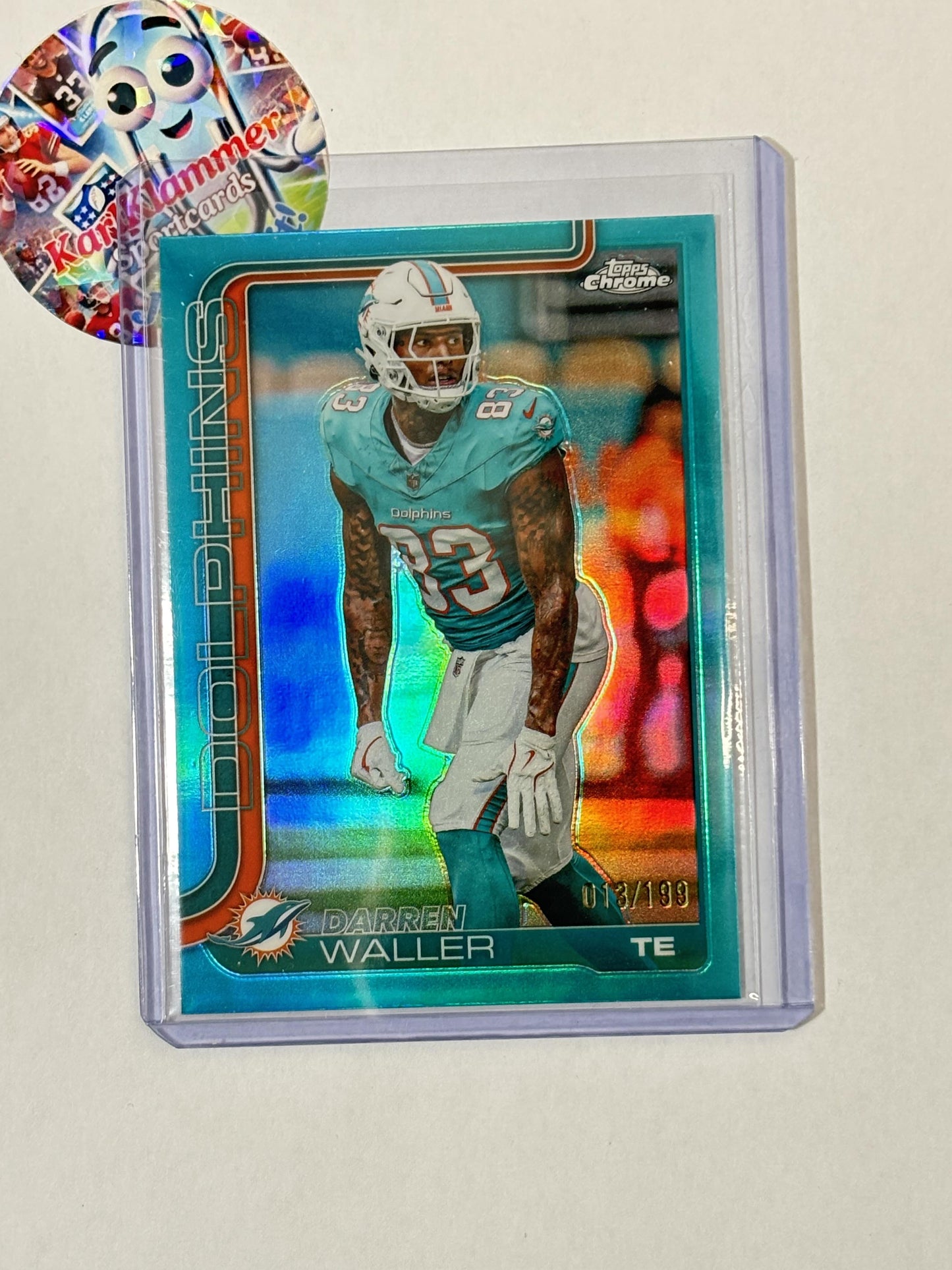 2025 Topps Chrome #193 Darren Waller Aqua Refractor #/199 Miami Dolphins SN