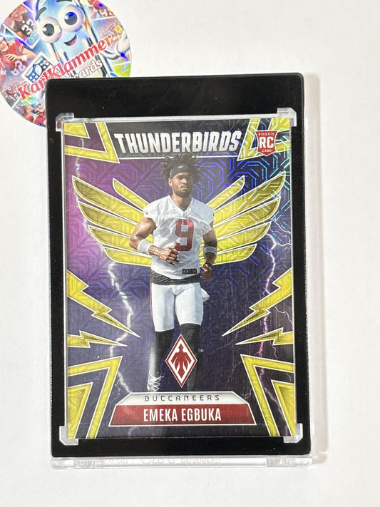 2025 Panini Phoenix #47 Emeka Egbuka Thunderbirds Yellow Mojo Prizm #/49 Tampa Bay Buccaneers SN