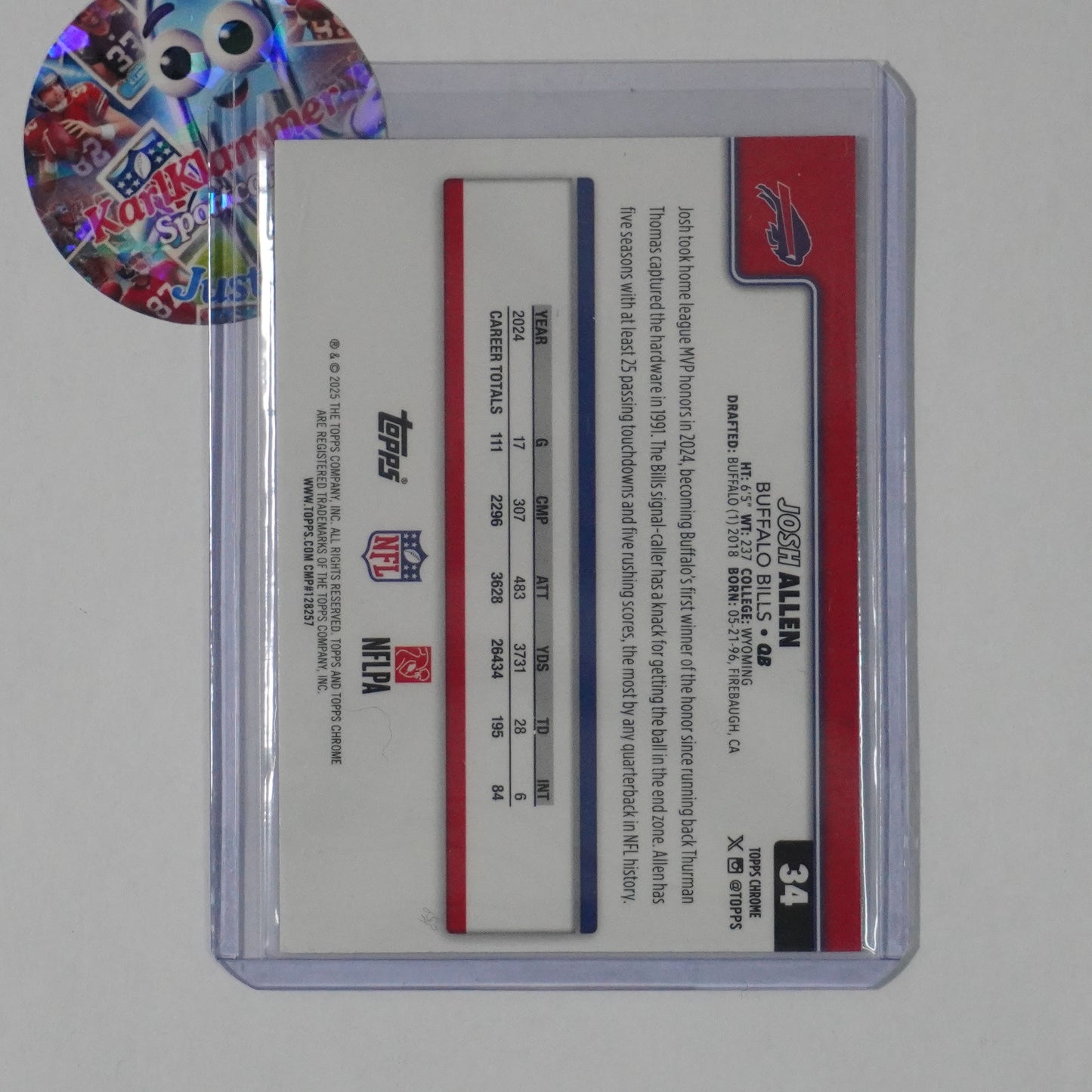 2025 Topps Chrome #34 Josh Allen Red White and Blue Refractor Buffalo Bills