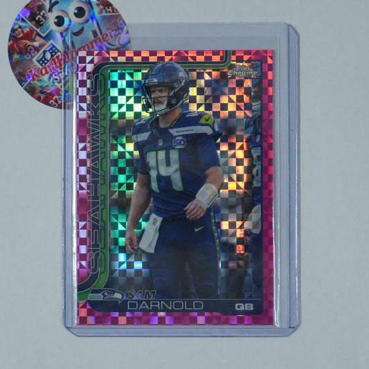 2025 Topps Chrome #275 Sam Darnold Hot Pink X-Fractor Seattle Seahawks