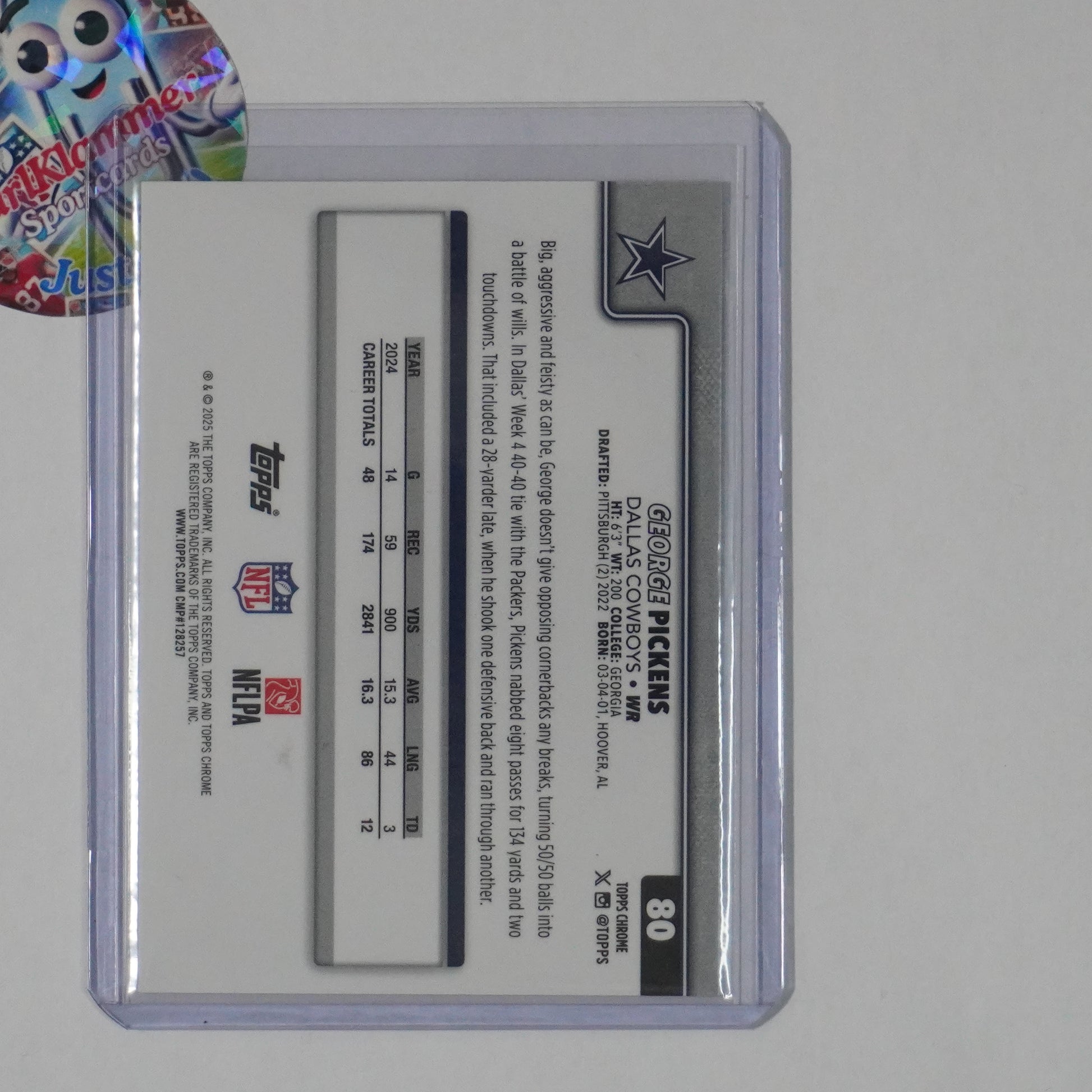 2025 Topps Chrome #80 George Pickens Hot Pink X-Fractor Dallas Cowboys