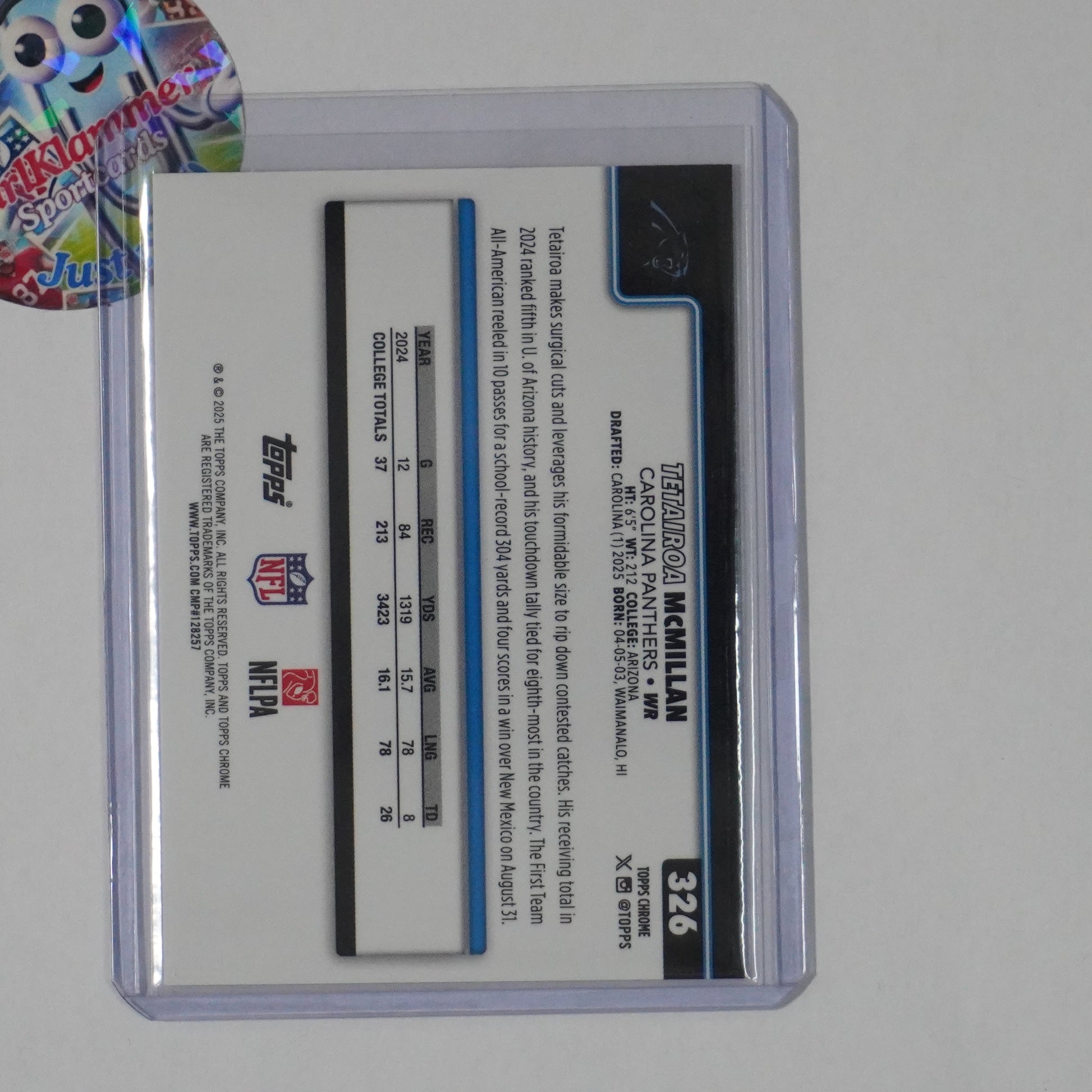 2025 Topps Chrome #326 Tetairoa McMillan Hot Pink X-Fractor Carolina Panthers RC