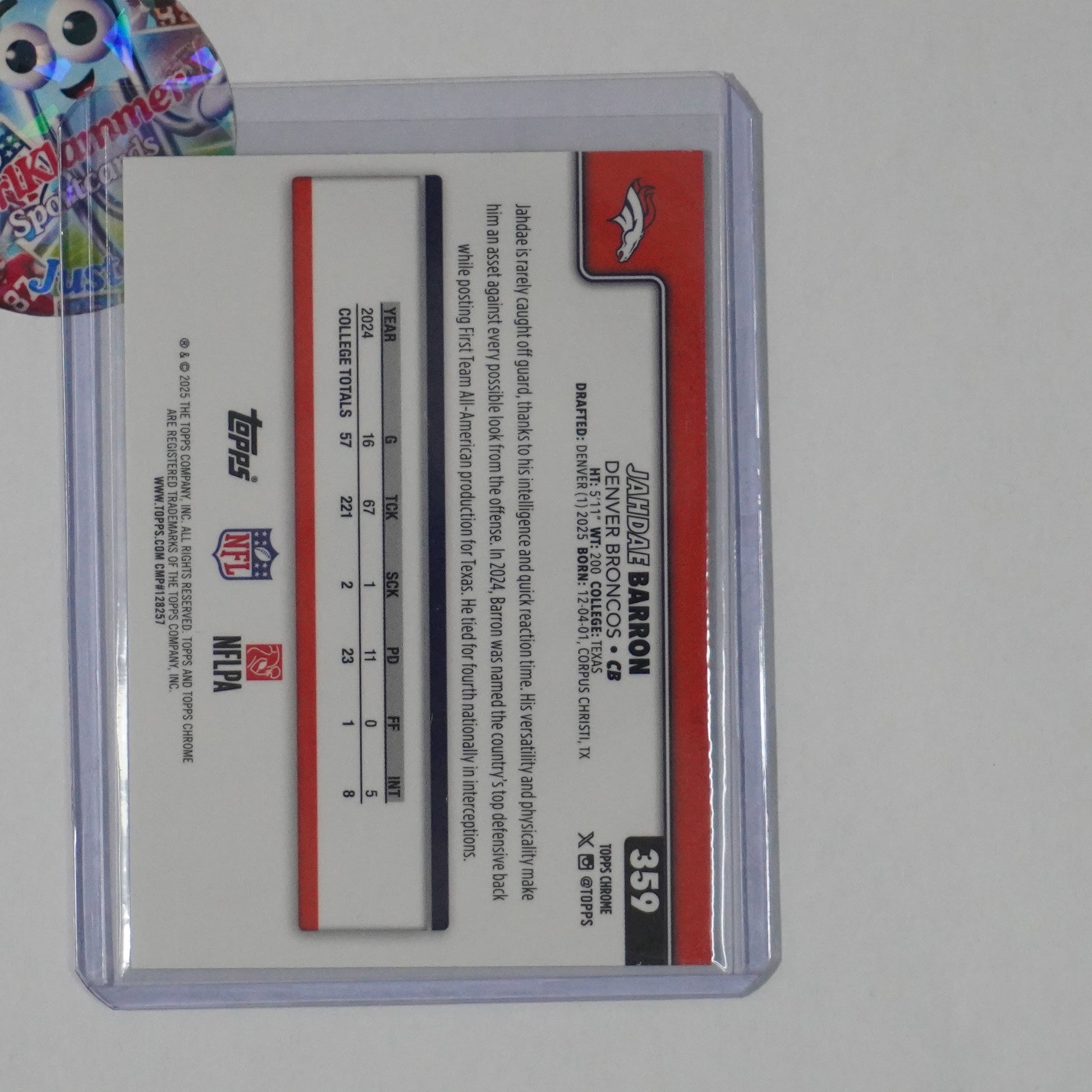 2025 Topps Chrome #359 Jahdae Barron Green Refractor Lava Denver Broncos SN,RC