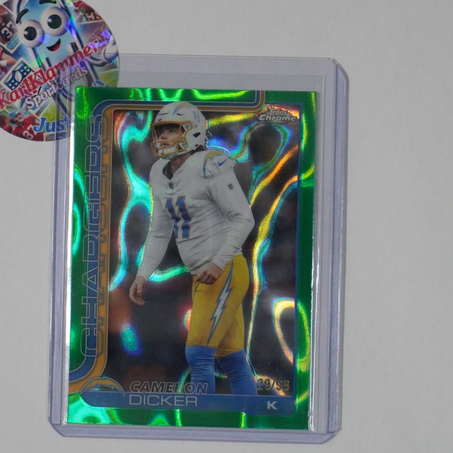 2025 Topps Chrome #162 Cameron Dicker Green Refractor Lava Chargers SN