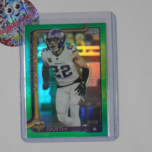 2025 Topps Chrome #204 Harrison Smith Green Refractor #/99 Minnesota Vikings SN