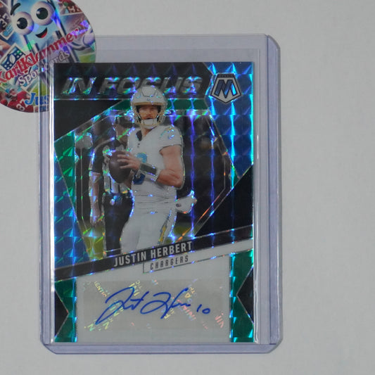 2025 Panini Mosaic #IFS-JHT Justin Herbert Signatures Fusion Green Black #/25