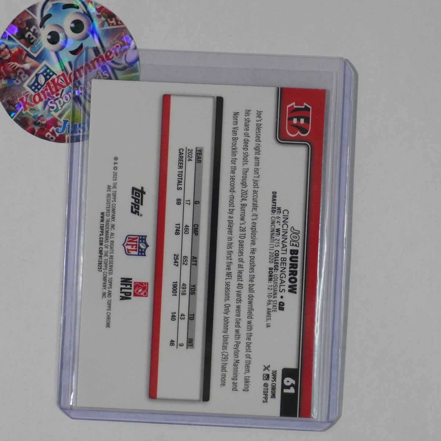 2025 Topps Chrome #61 Joe Burrow Red White and Blue Refractor Cincinnati Bengals