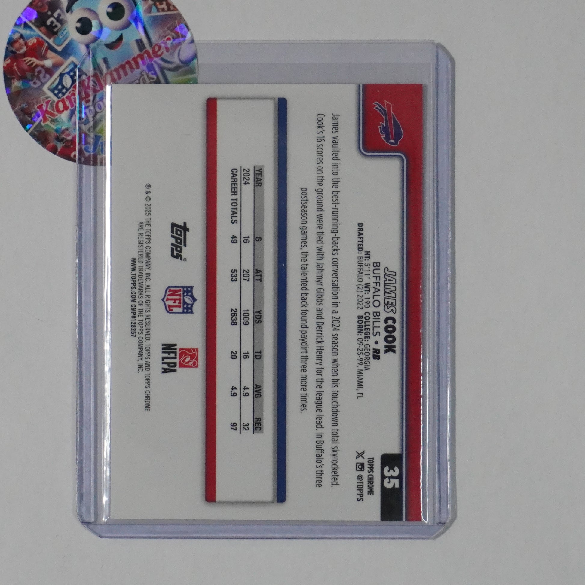 2025 Topps Chrome #35 James Cook Hot Pink X-Fractor Buffalo Bills