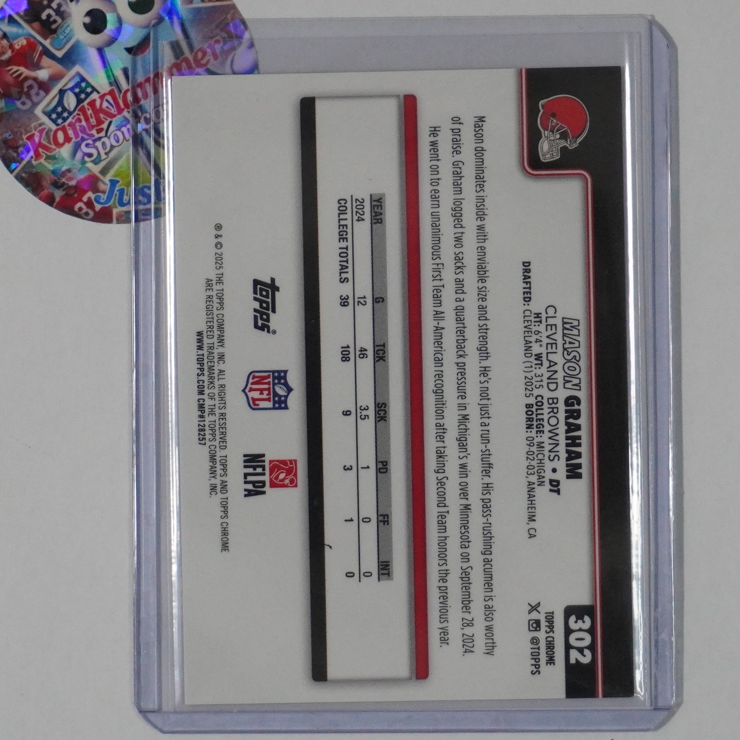 2025 Topps Chrome #302 Mason Graham Refractor Orange Glitter SSP