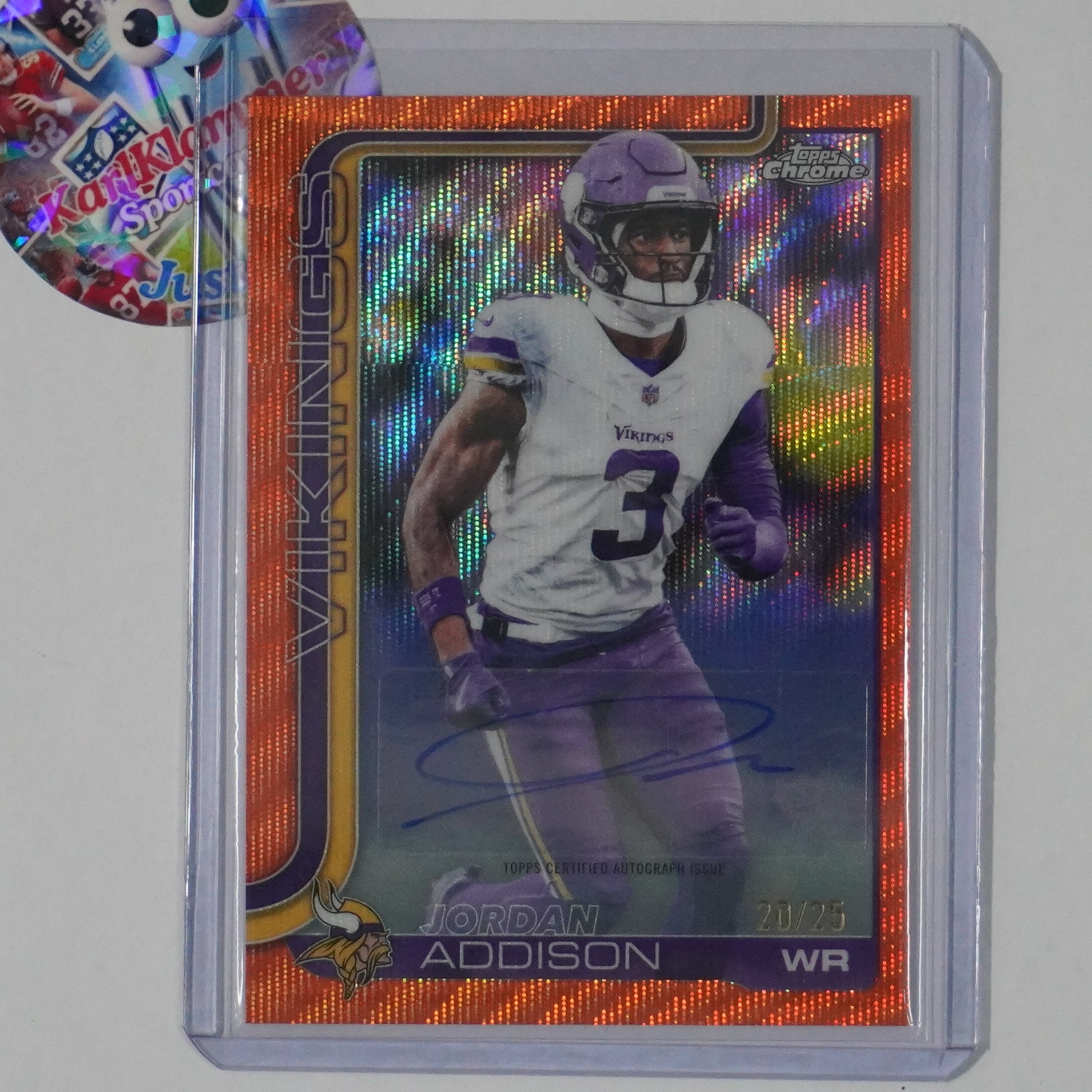 2025 Topps Chrome #BA-JA Jordan Addison Autographs Orange Wave Refractor #/25