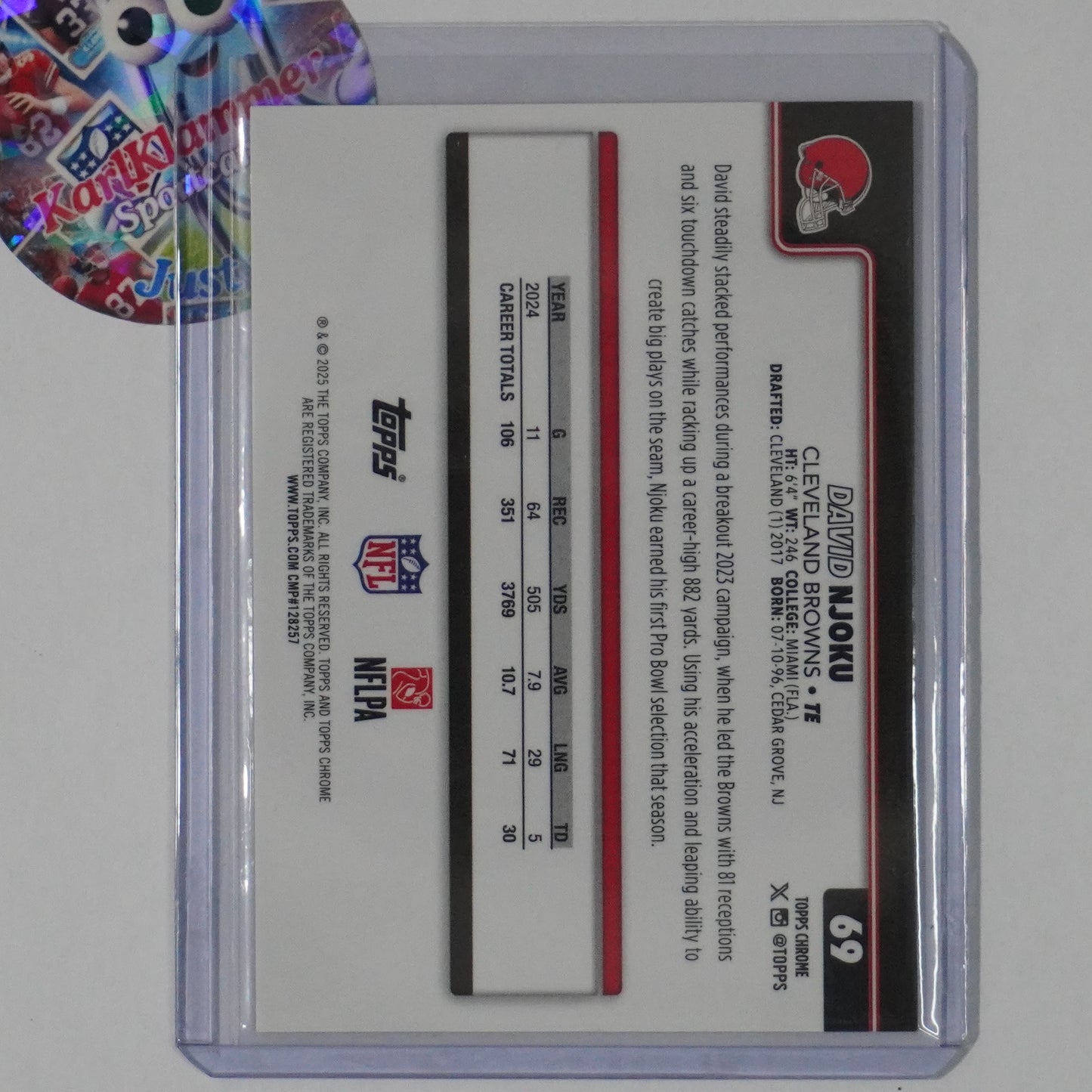 2025 Topps Chrome #69 David Njoku Orange Geometric Refractor #/25 Browns