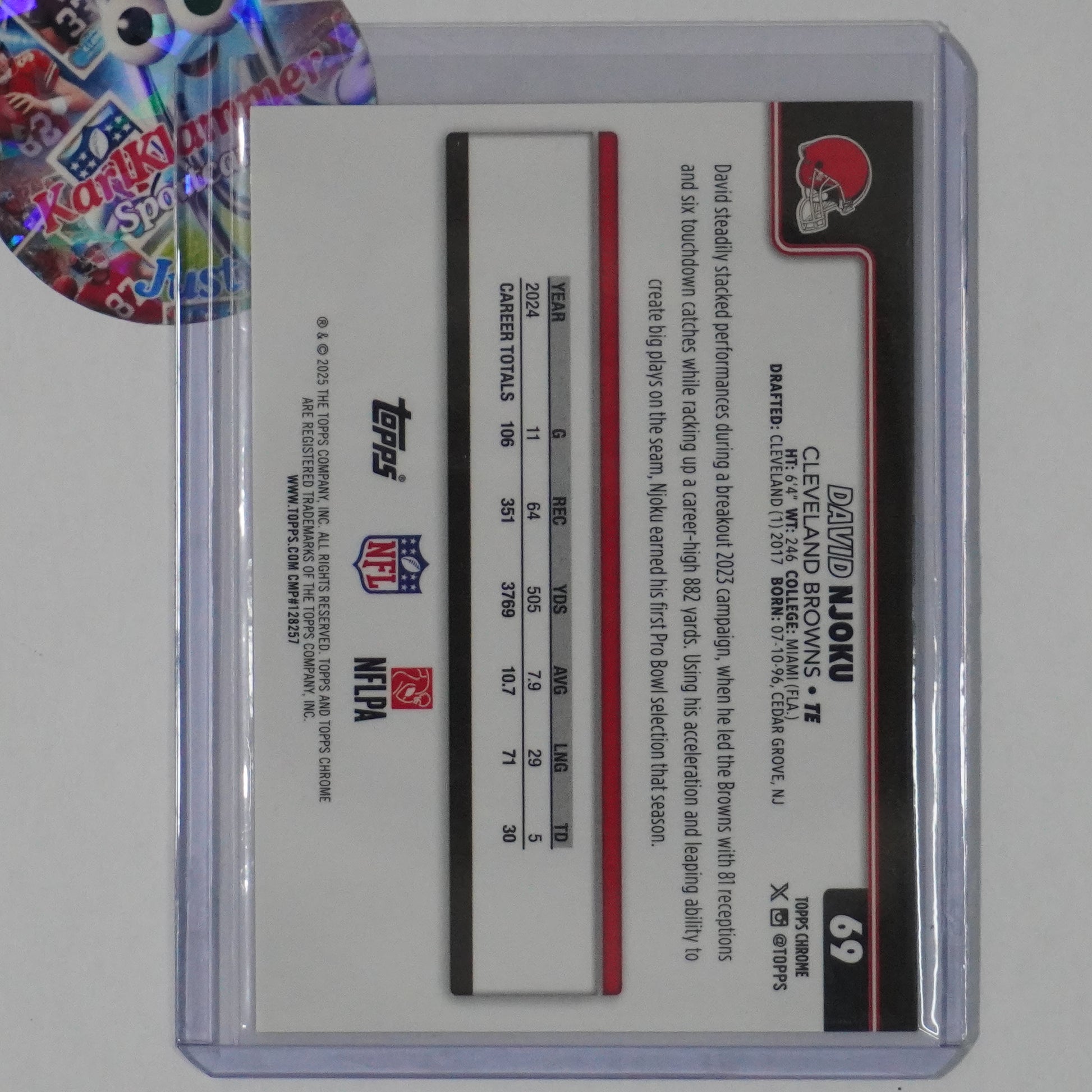 2025 Topps Chrome #69 David Njoku Orange Geometric Refractor #/25 Browns
