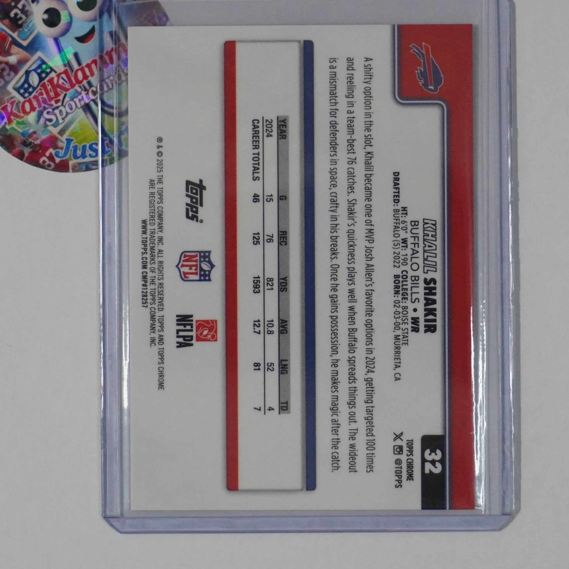 2025 Topps Chrome #32 Khalil Shakir Gold Geometric Refractor #/50 Buffalo Bills