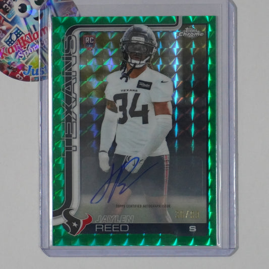 2025 Topps Chrome #RA-JR Jaylen Reed Rookie Auto Green Geometric Refractor #/99