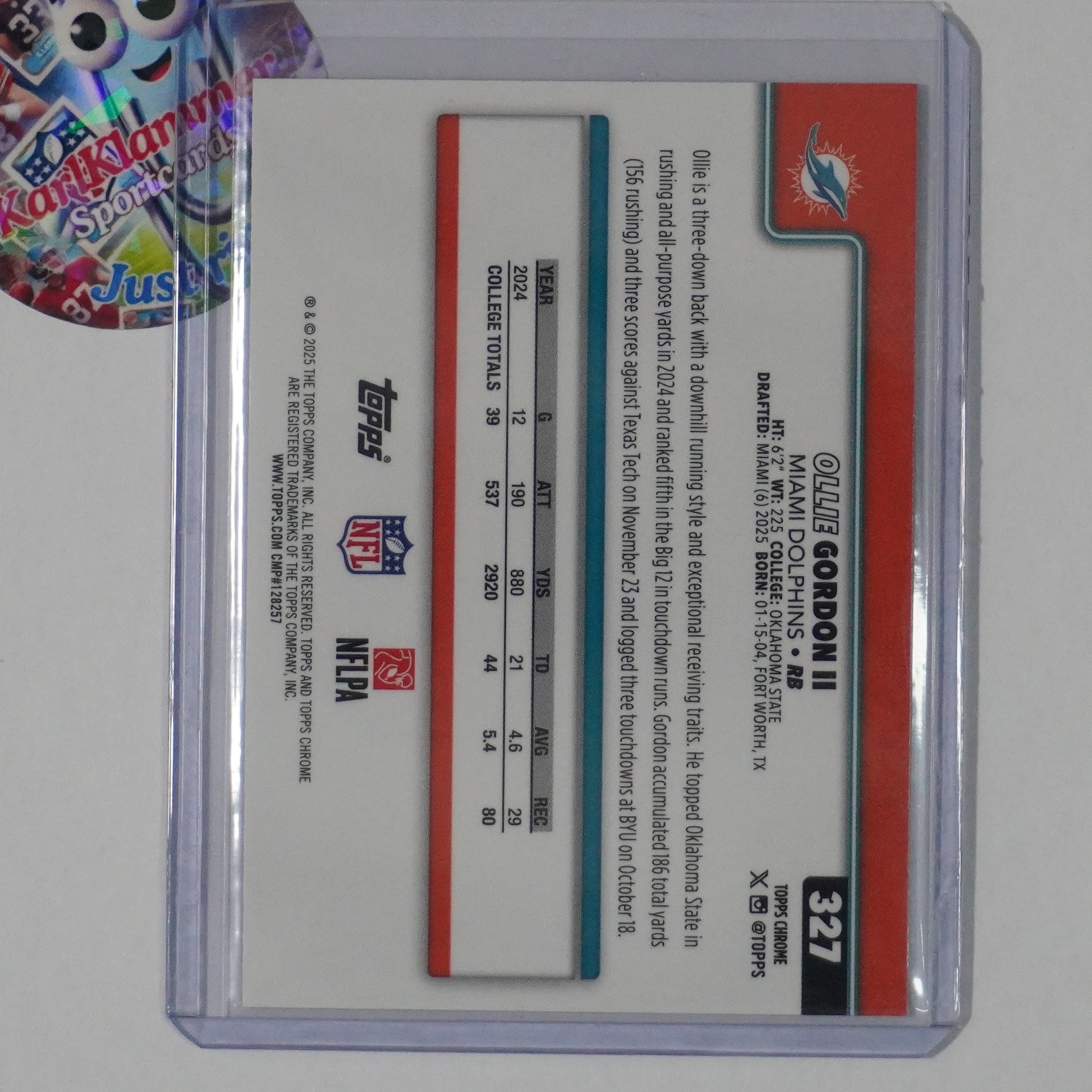 2025 Topps Chrome #327 Ollie Gordon II Blue Geometric Refractor #/150 Dolphins
