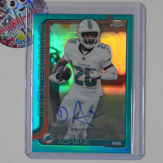 2025 Topps Chrome #BA-DA De'Von Achane Chrome Autographs Aqua Refractor #/199