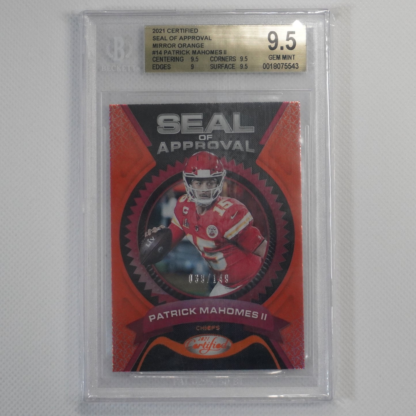 2021 Panini Certified #SA-14 Patrick Mahomes II Seal of Approval BGS 9.5 #'d/149