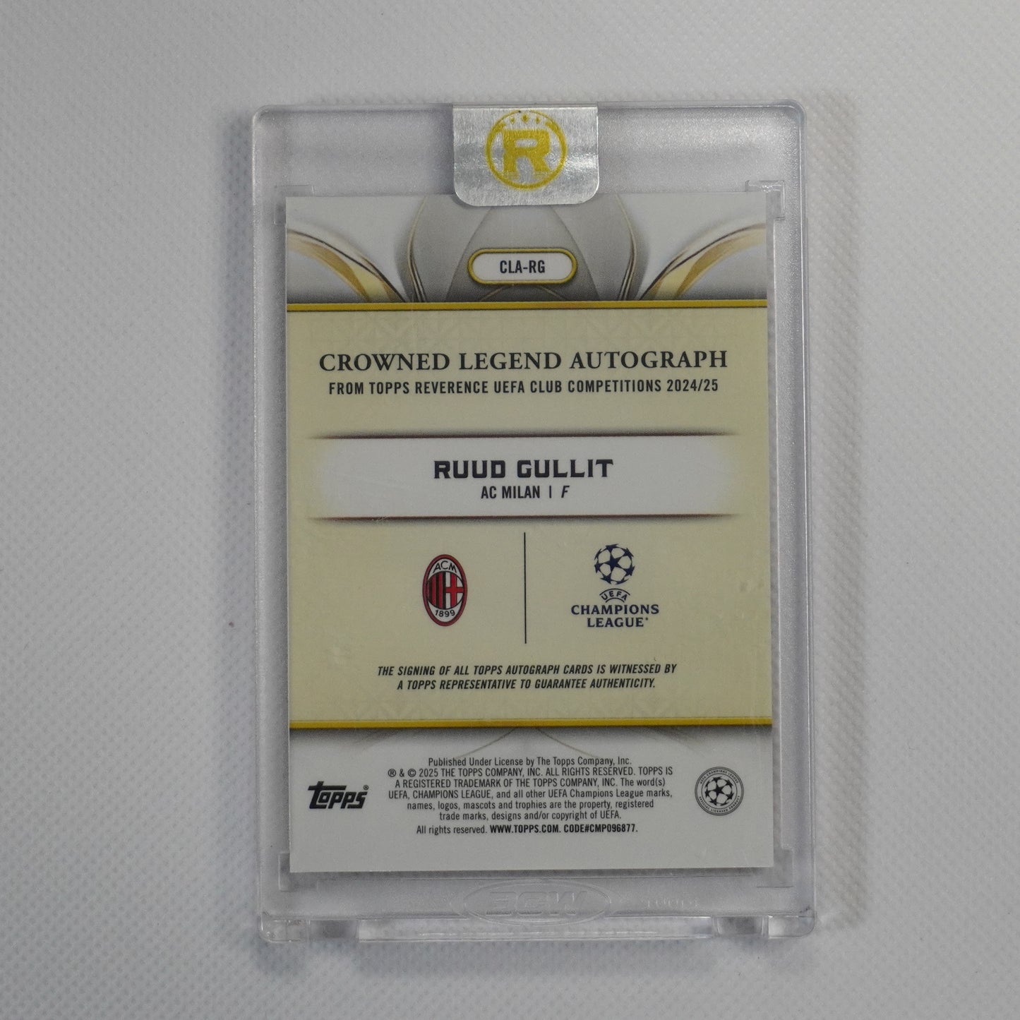 2024-25 Topps Reverence UCC #CLA-RG Ruud Gullit Legend Auto #/25 A.C. Milan