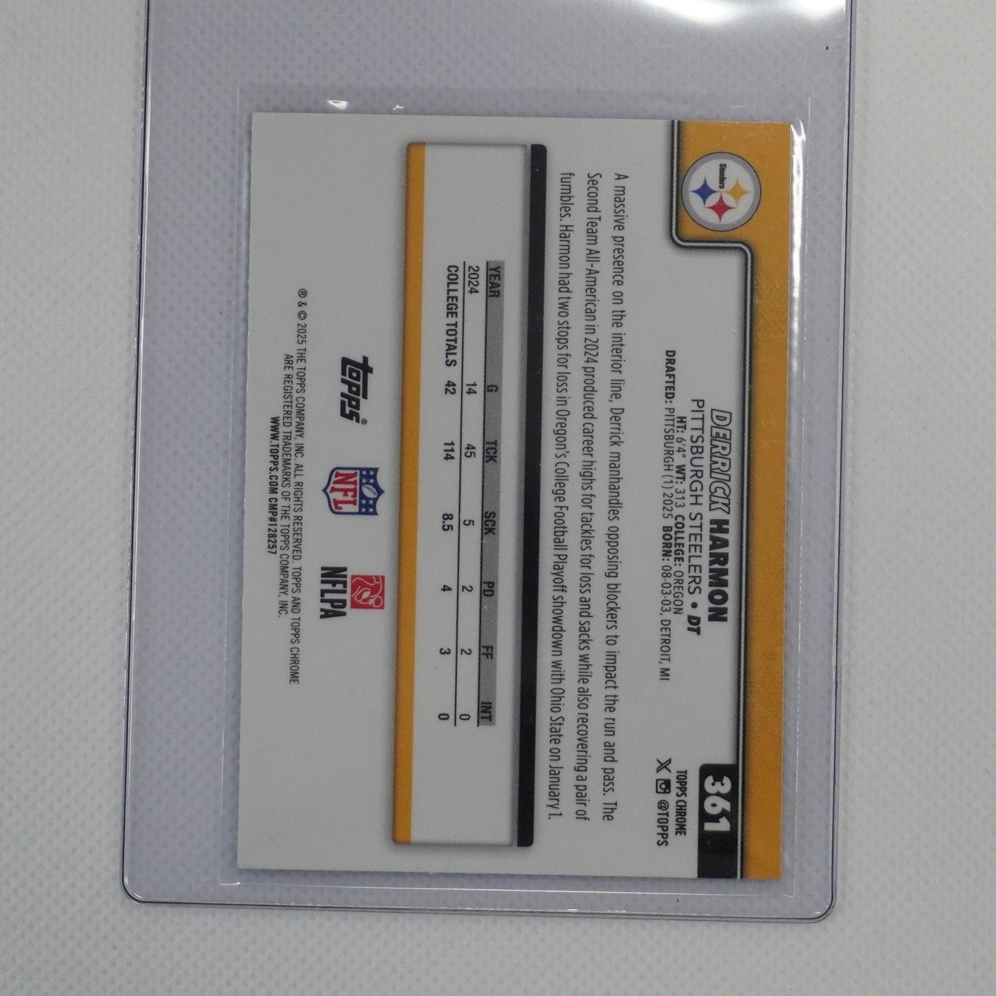 2025 Topps Chrome #361 Derrick Harmon Blue Geometric Refractor #/150 Pittsburgh
