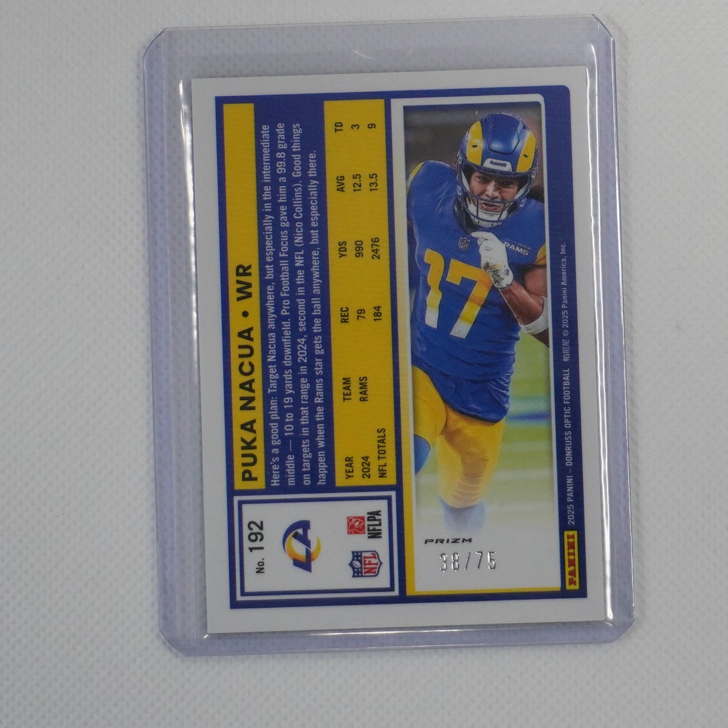 2025 Donruss Optic #192 Puka Nacua Electricity #/75 Los Angeles Rams SN