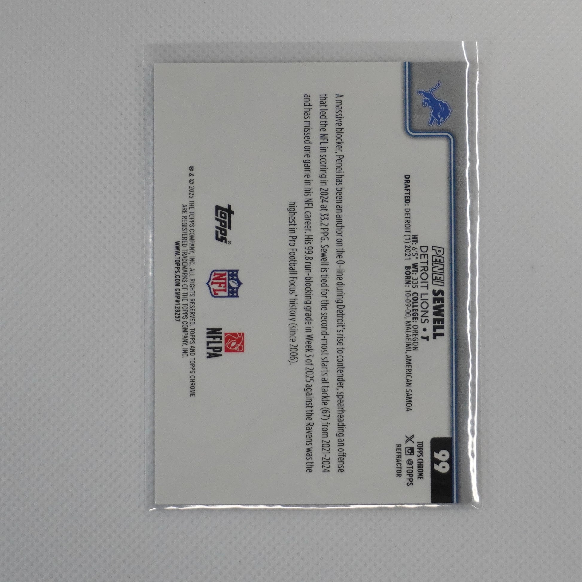 2025 Topps Chrome #99 Penei Sewell Refractor Detroit Lions