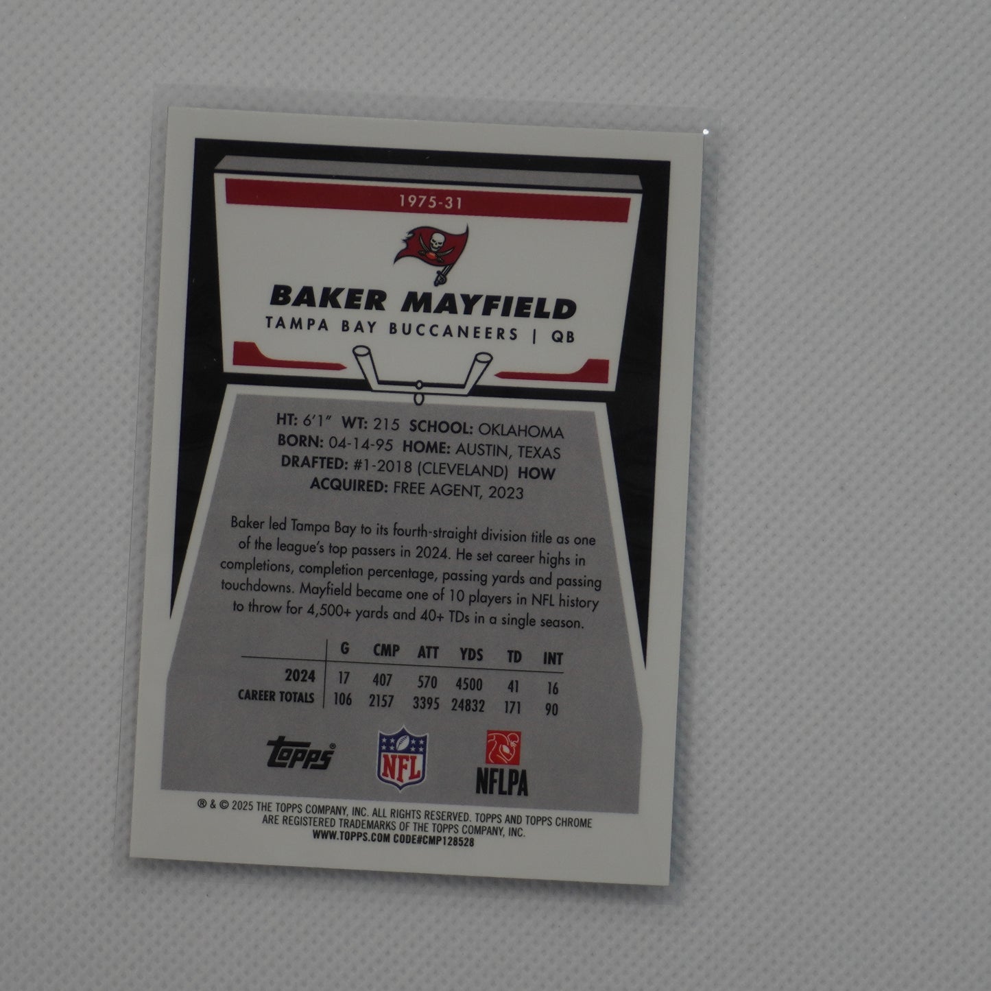 2025 Topps Chrome #1975-31 Baker Mayfield 1975 Topps Tampa Bay Buccaneers