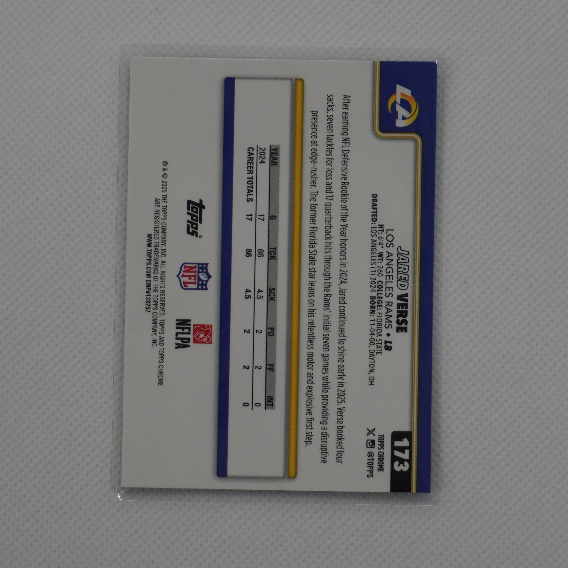 2025 Topps Chrome #173 Jared Verse X-Fractor Los Angeles Rams