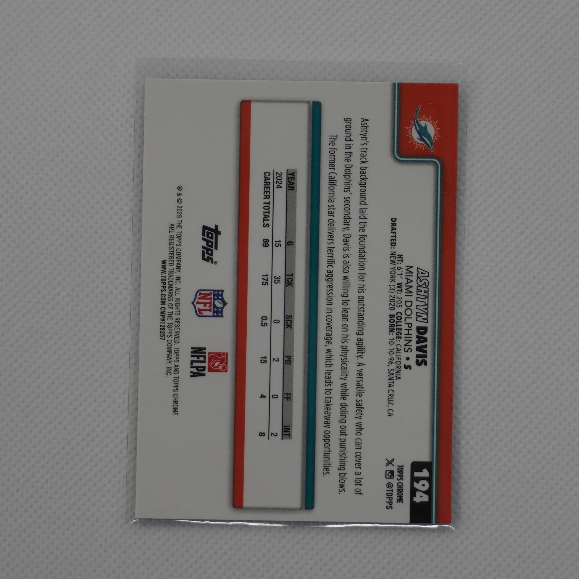 2025 Topps Chrome #194 Ashtyn Davis X-Fractor Miami Dolphins