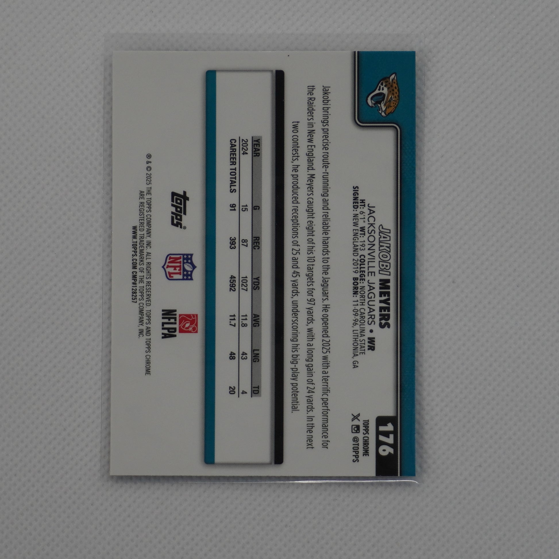 2025 Topps Chrome #176 Jakobi Meyers X-Fractor Jacksonville Jaguars