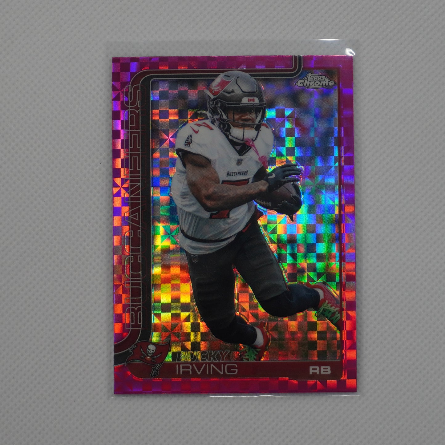 2025 Topps Chrome #285 Bucky Irving Hot Pink X-Fractor Tampa Bay Buccaneers