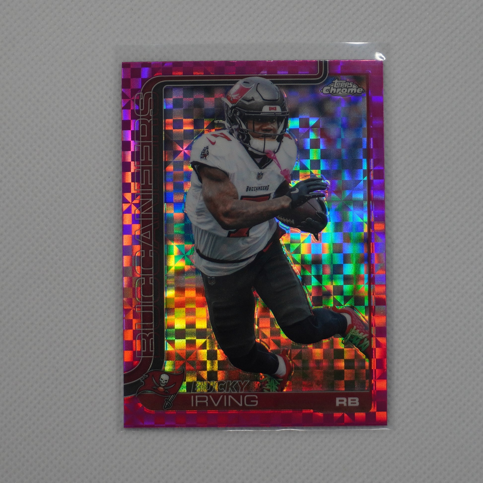 2025 Topps Chrome #285 Bucky Irving Hot Pink X-Fractor Tampa Bay Buccaneers